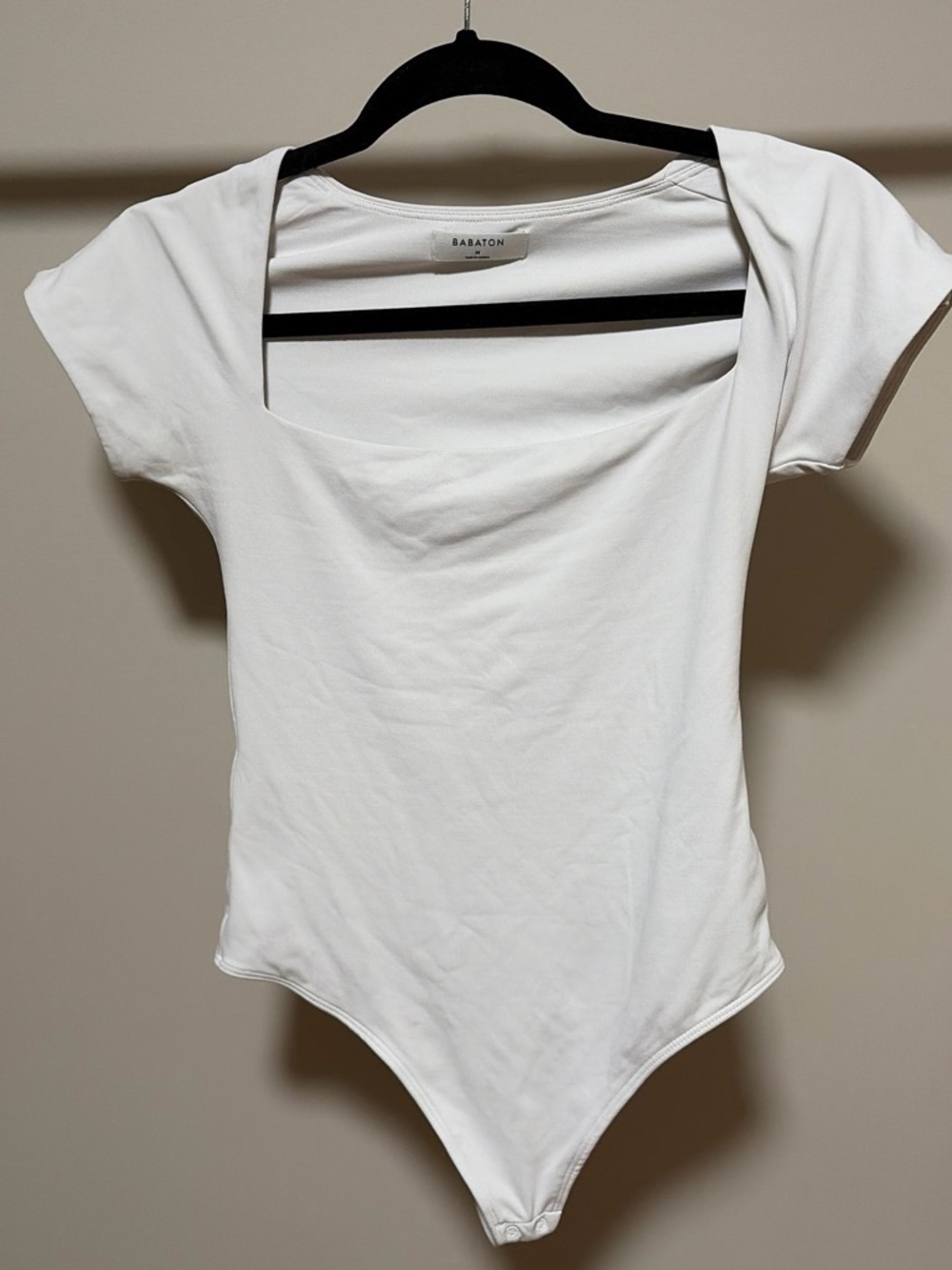 Babaton White Square-Neck Short Sleeve Bodysuit